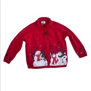 Tiara International | Ugly Christmas Sweater Button Down Knit Sweater Red